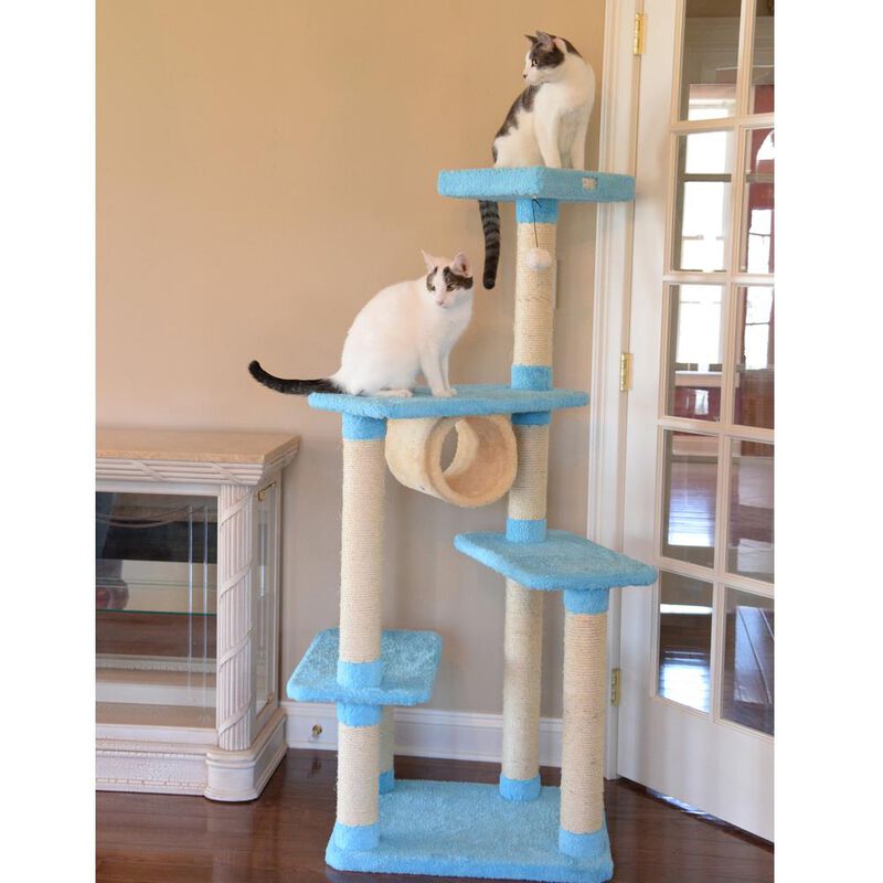 Armarkat Real Wood Cat Climber, Cat Junggle Tree With Platforms,Skyblue
