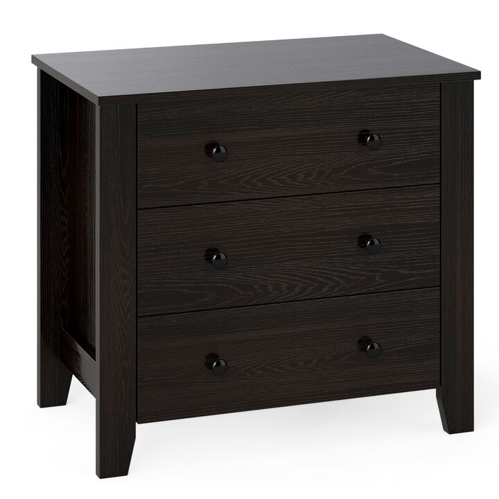 Wide 3-Drawer Dresser Chest with Modern Design for Closet Storage-Dark Brown