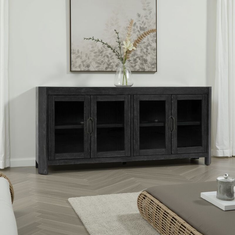 Roux Serving Buffet Cabinet Sideboard Console, 4 Doors, Black 84 Inch