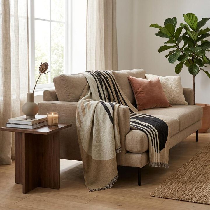 HomeRoots 50" X 74" Black and Tan Woven Mod Acrylic Throw Blanket