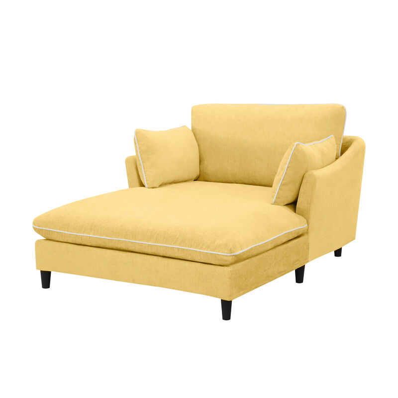 Merax Chenille Chaise Lounge with Contrast White Piping & Curved Armrest image number 0
