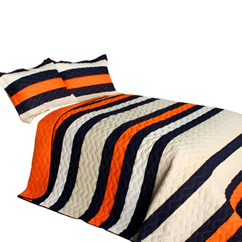 Queen Size 3-Piece Vermicelli Quilted Patchwork Quilt Set with Matching Shams image number 1