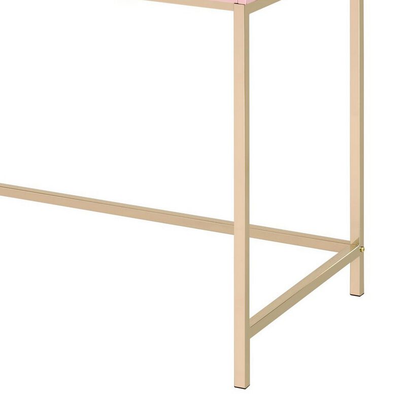 Writing Desk with 2 Storage Compartments, Pink and Gold-Benzara image number 4