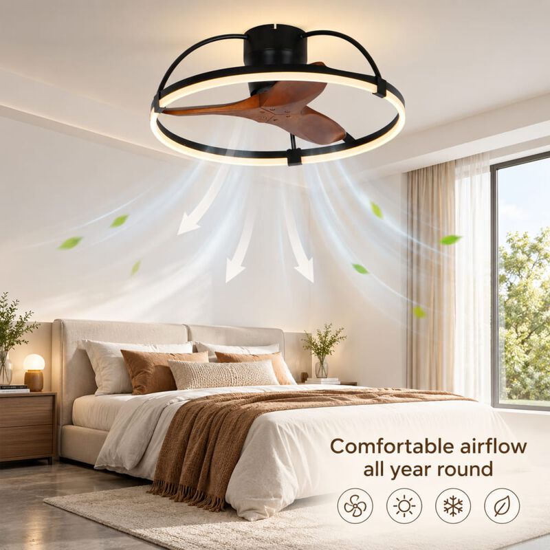 ELEMENT ACE 24 Inch Flush Mount Solid Wood Ceiling Fan with Light and Remote, 3000K-6000K Dimmable LED Low Profile Fandelier for Bedroom Kitchen Living Room image number 4