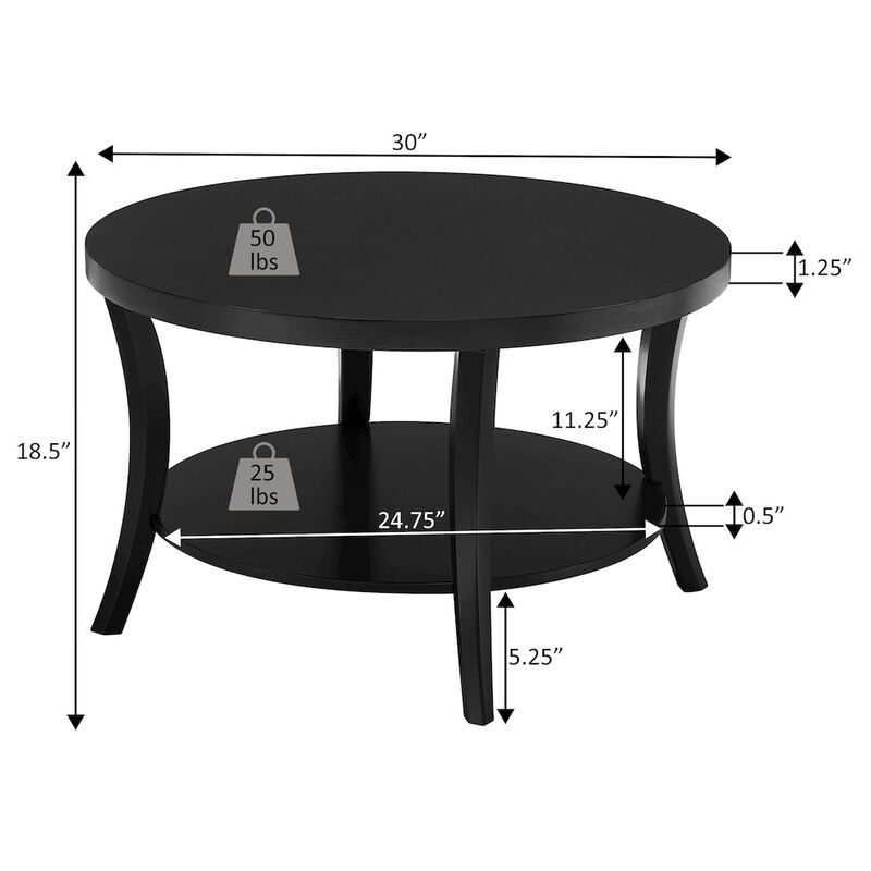Convenience Concepts Charleston Round Coffee Table with Shelf
