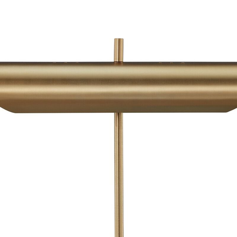 Leon 20 Inch Desk Lamp, Round Base, USB Port, Gold Metal, White Marble - Benzara