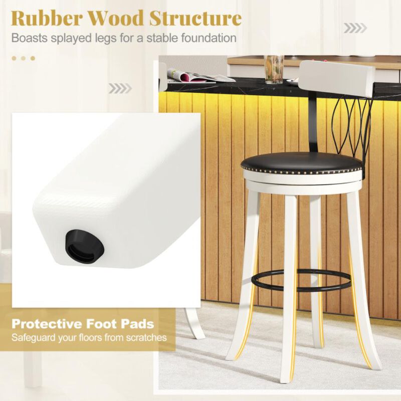 Hivvago Set of 2 Bar Stools Swivel Bar Chairs with Footrest Rubber Wood Frame and Tufted Rivets