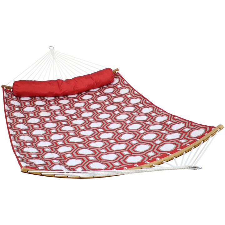 Sunnydaze 2-Person Quilted Hammock with Curved Spreader Bars - Gray Octagon