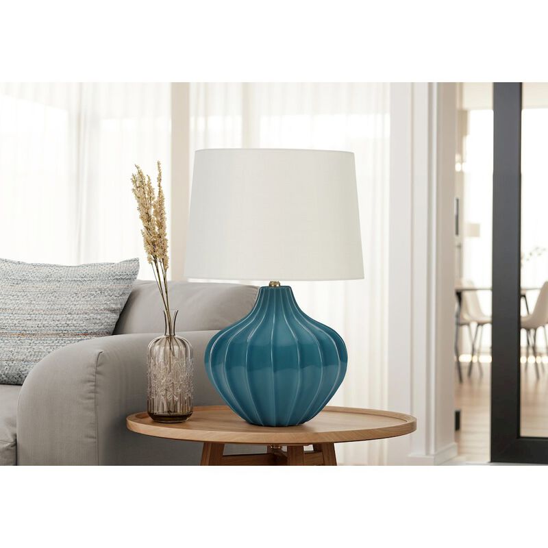 Lighting, 24"H, Table Lamp, Blue Ceramic, Ivory / Cream Shade, Transitional