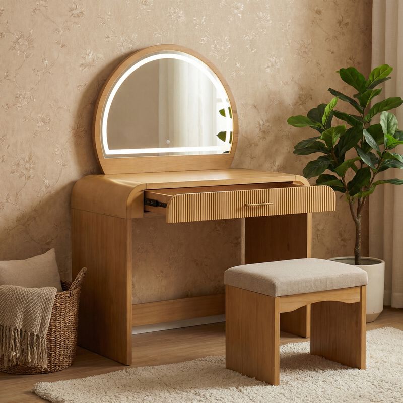 Whisen 39" Bedroom Vanity with Mirror Touch Screen Lighted Mirror, Dressing Table with Drawer image number 1