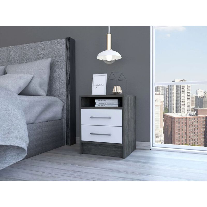 Homezia Sophisticated and Stylish Smokey Oak and White Nightstand image number 2
