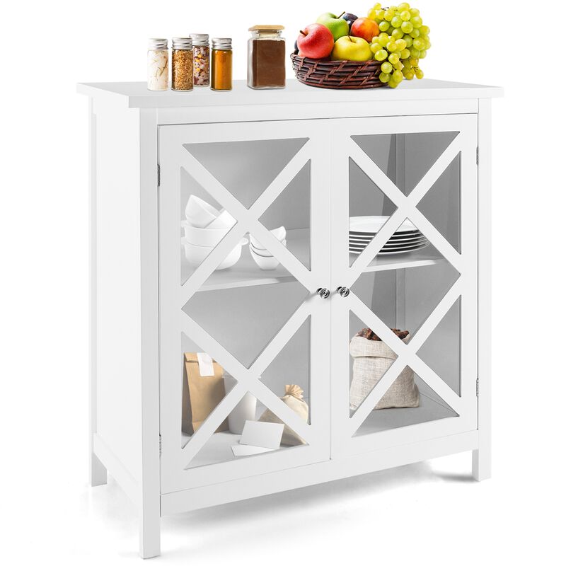 Freestanding Kitchen Buffet Cabinet with Glass Doors and Adjustable Shelf