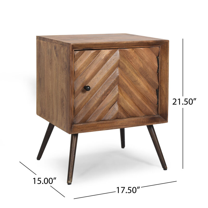 Streamdale Mid-Century Modern Mango Wood Cabinet With Chevron Tile Door