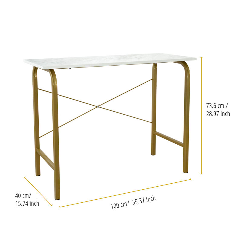 Teamson Home 40" Home Office Computer Desk with Metal Base, Faux Marble/Brass image number 4