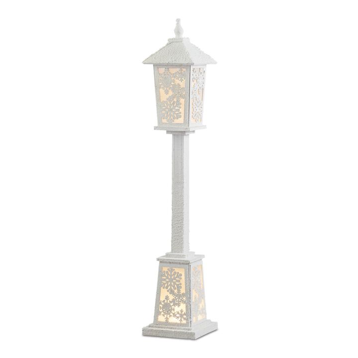 LED Lantern Post for Winter Décor – Freestanding Christmas Light Post with Seasonal Scene, Battery Operated, 32"H