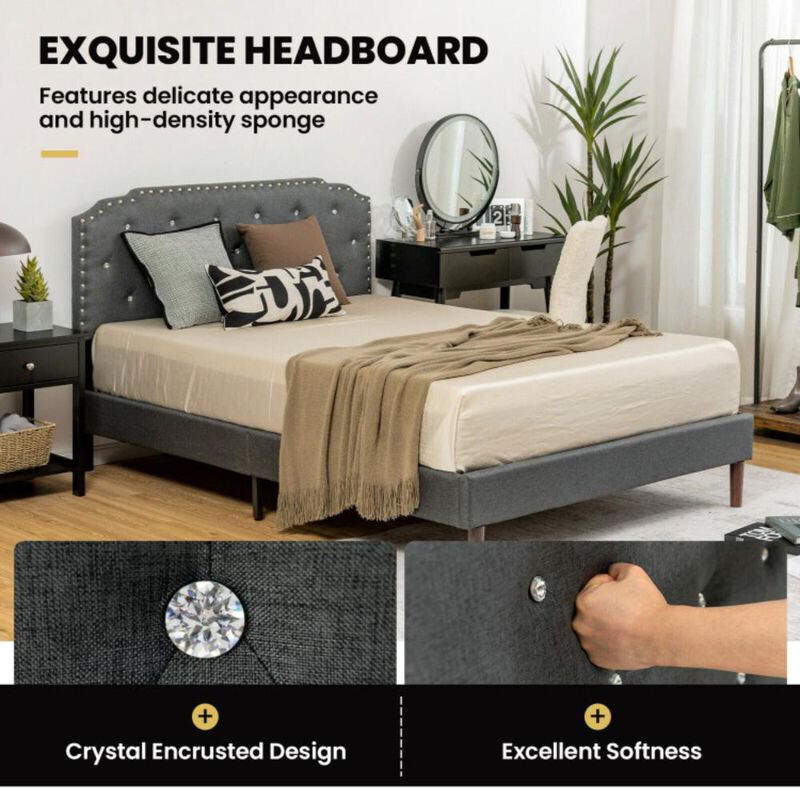 Hivvago Upholstered Bed Frame with Adjustable Diamond Button Headboard