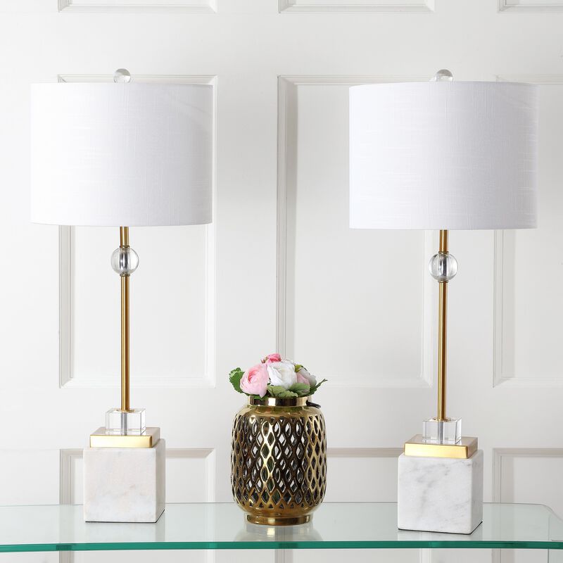 Dawson 30" Marble/Crystal LED Table Lamp, Brass (Set of 2)