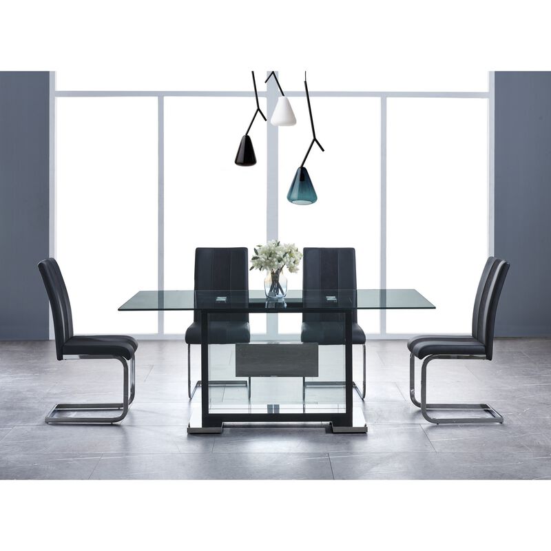 Hivvago Set of Four Black and Silver Upholstered Faux Leather Dining Side Chairs