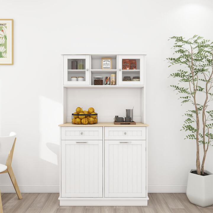White Wood 39.37 in. Pantry Cabinet with Adjustable Shelves
