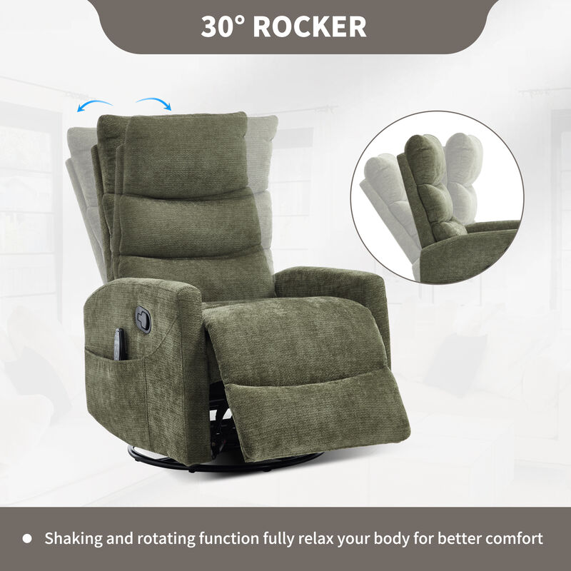 Heat Massage Manual Recliner Chair with Rocker and Swivel in Fabric image number 5
