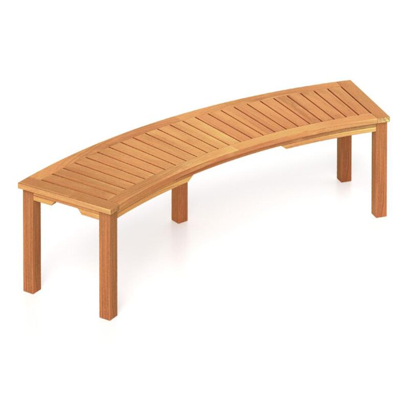 Hivvago Outdoor Curved Acacia Wood Fire Pit Bench with Slatted Seat