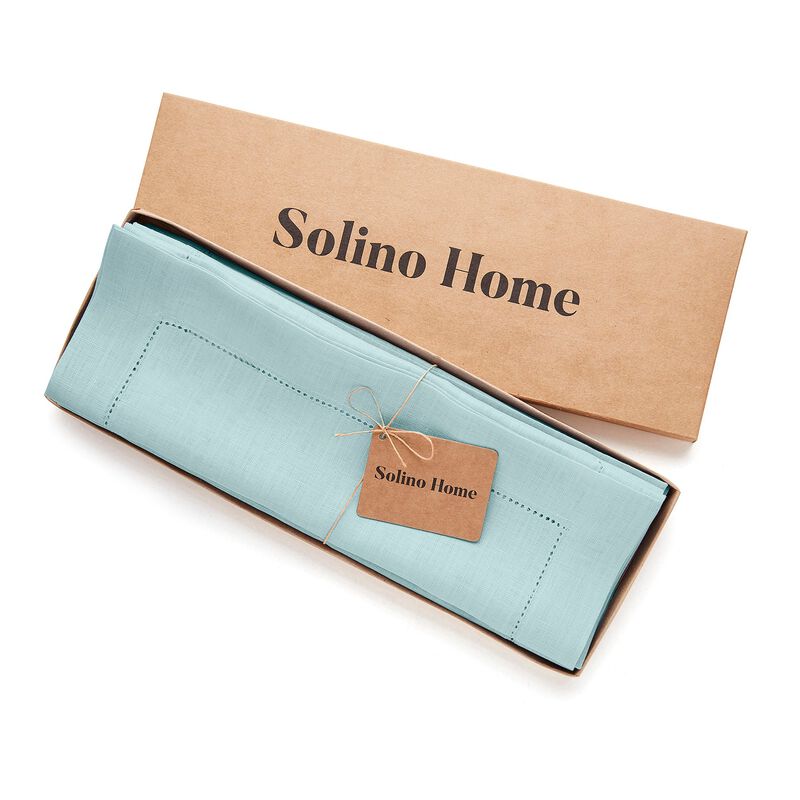 Solino Home Classic Hemstitch 100% Linen Placemats &ndash; Set of 4, 14 x 19 in, Machine Washable, Holiday and Everyday Dining