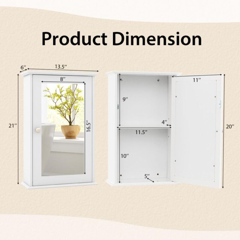 Hivvago Bathroom Wall Cabinet with Single Mirror Door and Adjustable Shelf