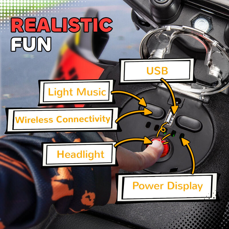 BreeBe 12V Aprilia Licenced Kids Motorcycle with Training Wheels, Spring Suspension, LED Light, USB, Music image number 5