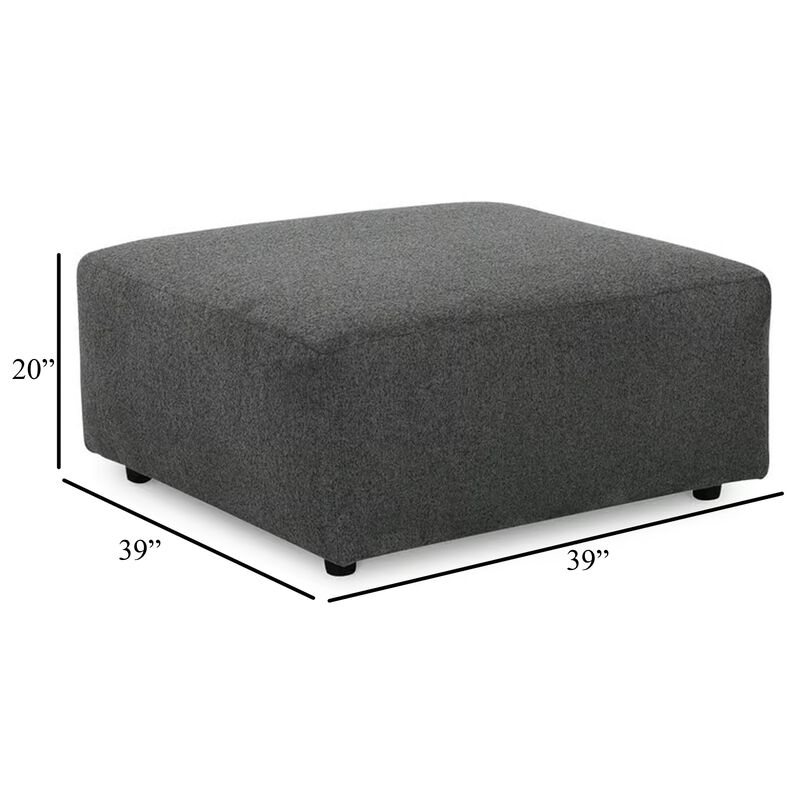 Felo Square Accent Ottoman, 39 Inch, Dark Gray Polyester Cushioned