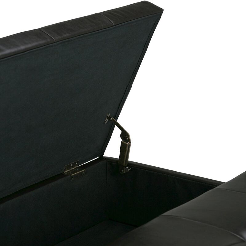 Simpli Home Dover Square Coffee Table Storage Ottoman In Tanners Brown Vegan Faux Leather