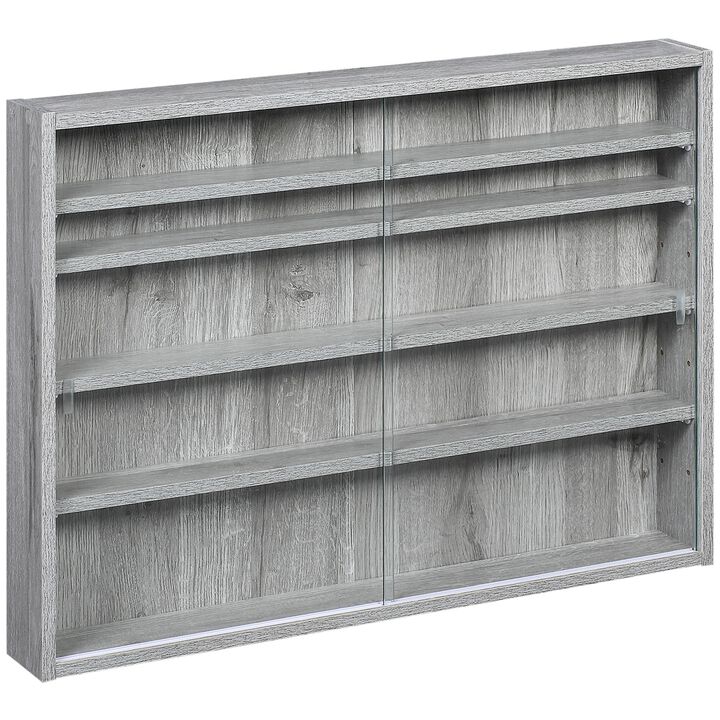 Gray Display Case: 5-Tier Wall-Mounted Glass Cabinet with Doors