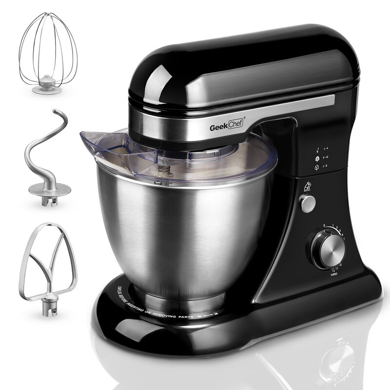 Electric Stand Mixer, 4.8QT 12 Speeds Tilt-head Food Mixer with Dough Hook, Rotary Knob, Whisk, Beater, Bowl image number 0