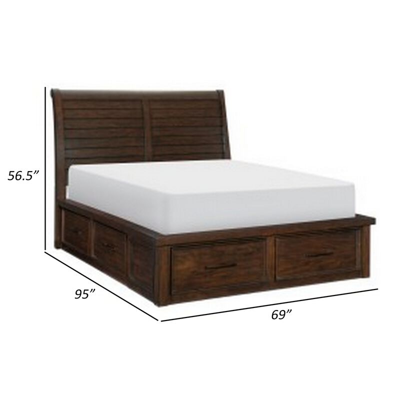 Daisy Queen Platform Bed, 6 Storage Drawers, Metal Handles, Brown Wood - Benzara