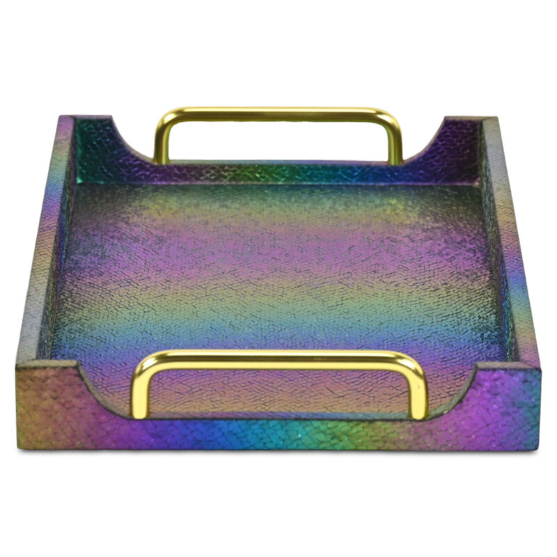 HomeRoots 16" Rainbow Faux Shagreen Serving Tray With Handles image number 4