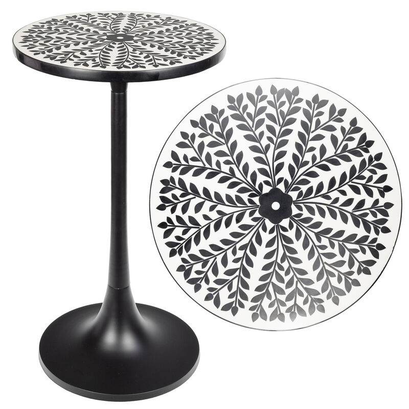 Nysha 25" Modern Bohemian Metal/Resin Inlay Top Pedestal Drink Table and Decorative End Table image number 0