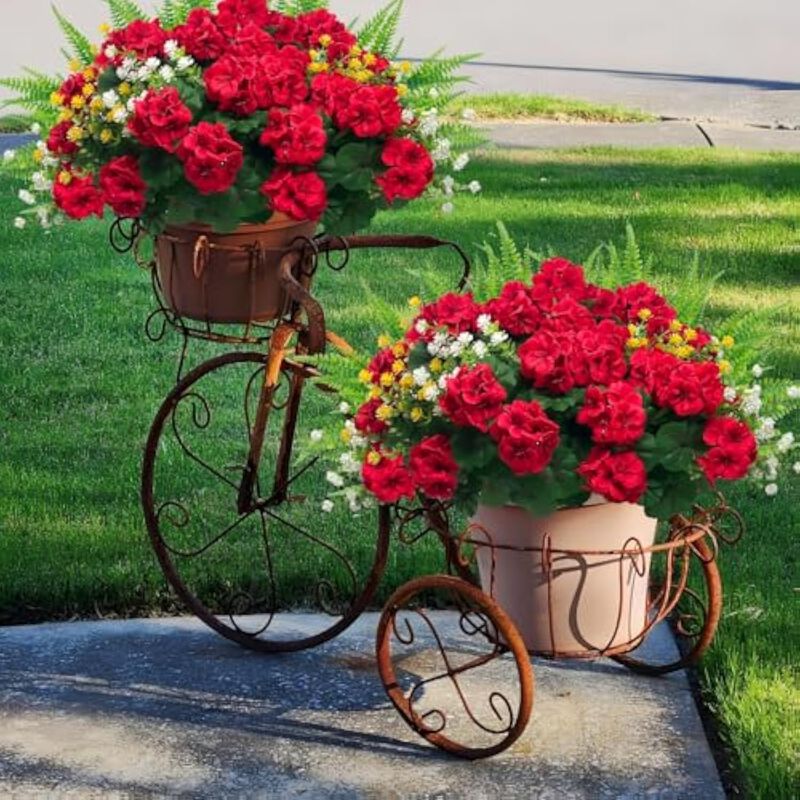 12 Bundle Red Artificial Outdoor Plants UV Resistant Garden Porch Decor image number 3