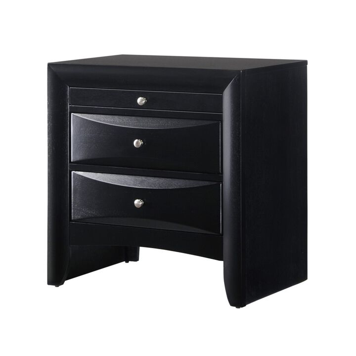 1Pc Contemporary 2 Drawer Nightstand End Table Jewelry Tray Black Finish Solid Wood Wooden