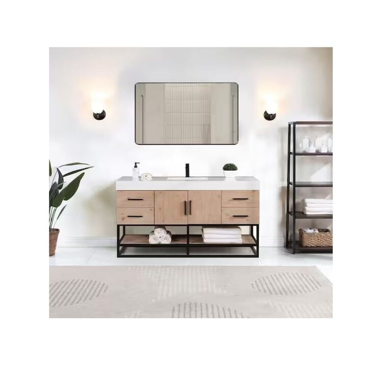 Altair 60 Single Bathroom Vanity in Light Brown awith Mirror