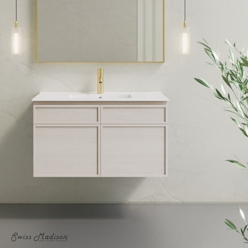 St. Tropez 36" Wall-Mounted Bathroom Vanity in White Oak with Sink Top image number 1