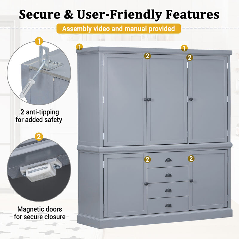 Merax Freestanding Kitchen Pantry Cabinet with Drawers & Adjustable Shelves image number 3