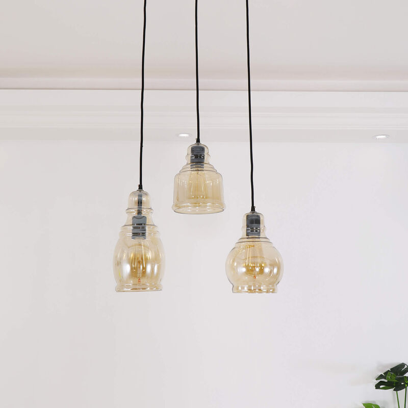 Venetian 3-Light Cognac Glass Cluster Pendant in Antique Black Finish image number 7
