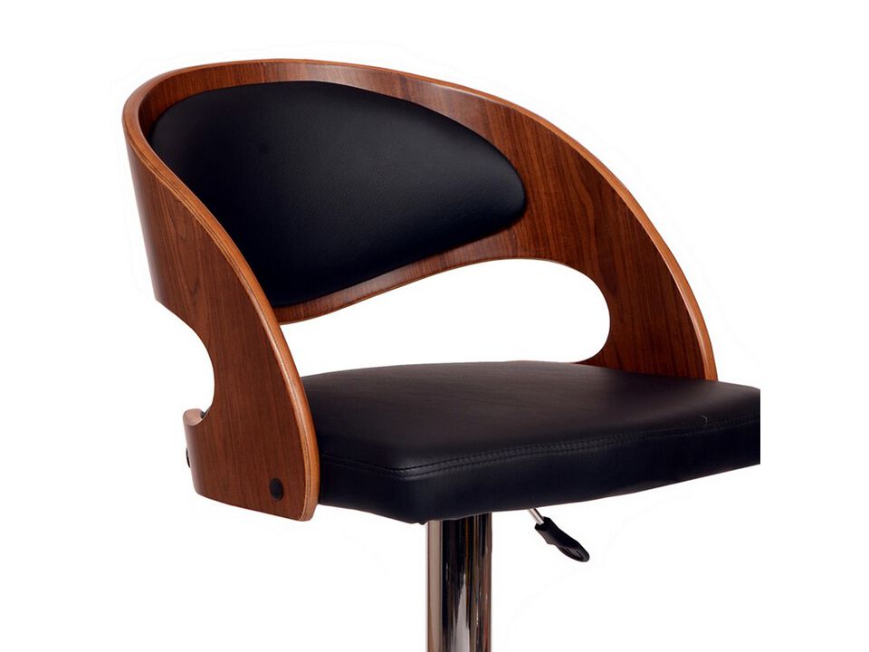 Wooden Open Back Barstool with Adjustable Pedestal Base, Black and Brown