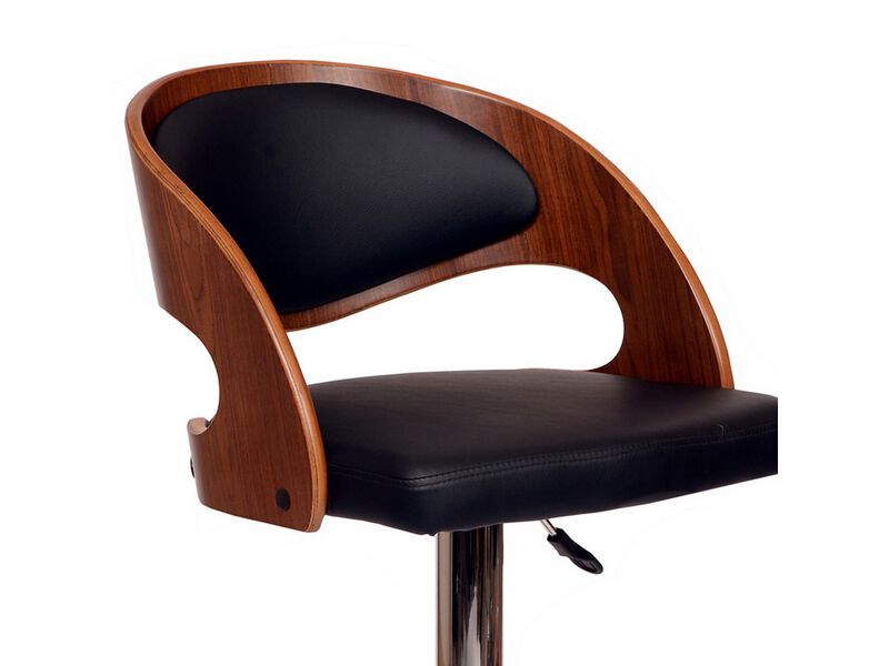 Wooden Open Back Barstool with Adjustable Pedestal Base, Black and Brown