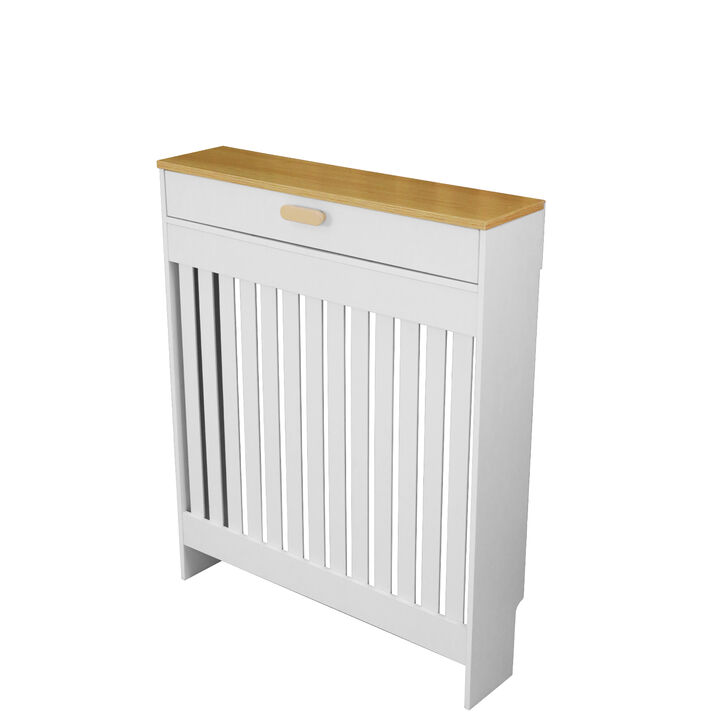 Radiator Cover Drawer Shelf White Oak Finish Vertical MDF Slat Cabinet