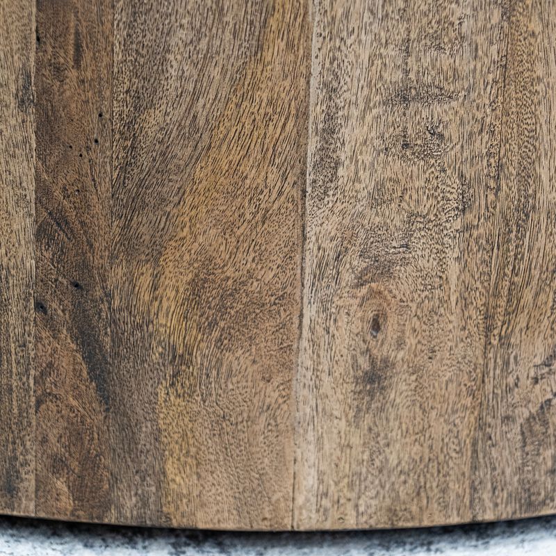 Eray Side End Table, 26 Inch Round Drum Top, Brown Solid Mango Wood image number 2