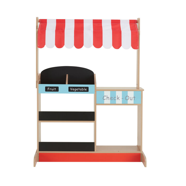 Teamson Kids My Little Helper Market Stand Playset with Awning and Produce Stand, Multicolor