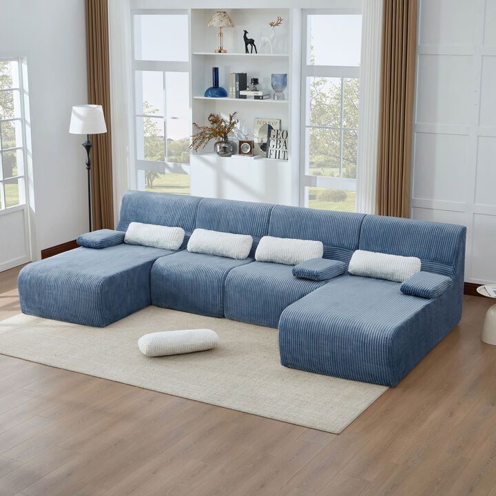 Merax Modular Corduroy Sofa with Arm Pillows, Vacuum-Compressed Packaging