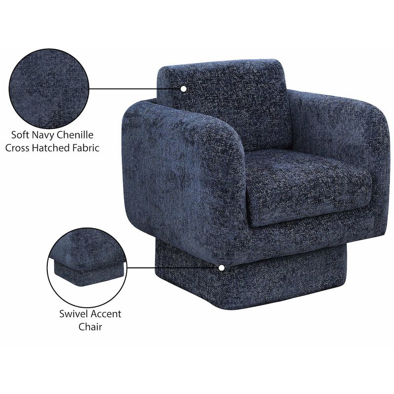 Meridian Furniture Alessandra Navy Chenille Fabric Swivel Accent Chair