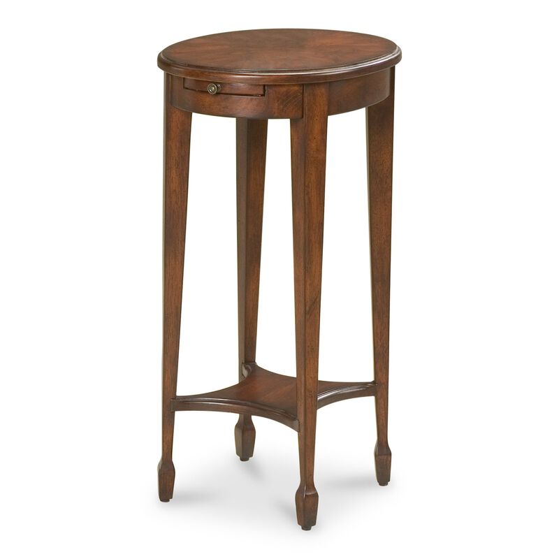 Homezia 26" Dark Brown And Cherry Manufactured Wood Oval End Table With Shelf
