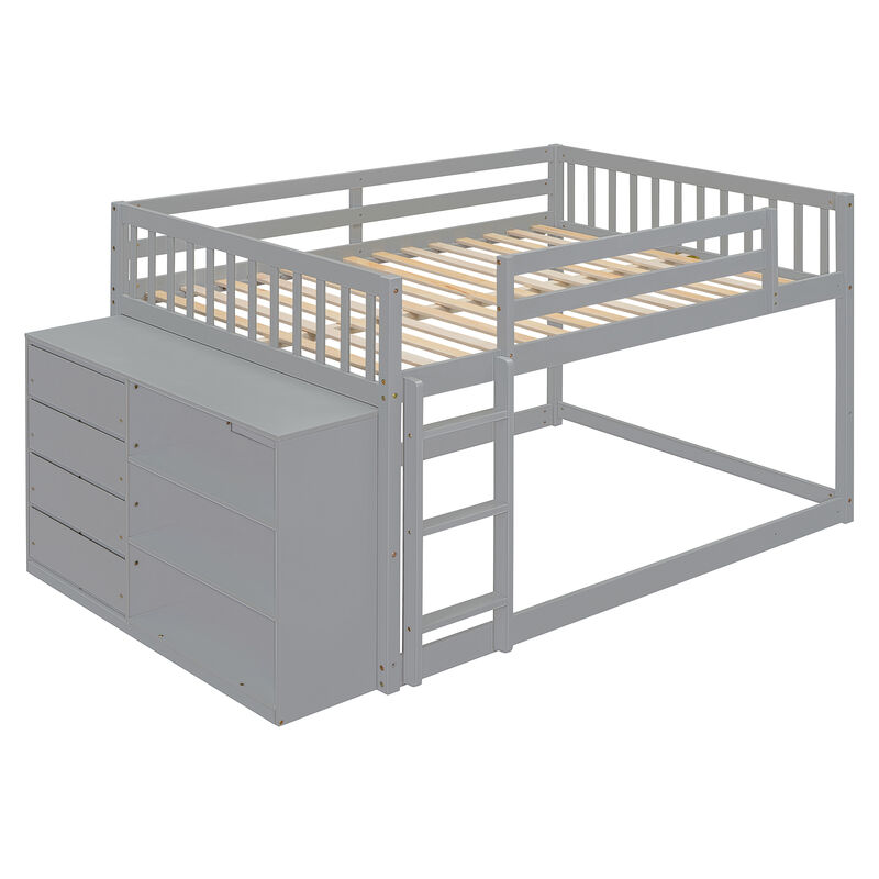 Whisen 92.4"x57" Full over Full Bunk Bed with 4 Drawers 3 Shelves, Solid Wood for Kids Bedroom image number 5